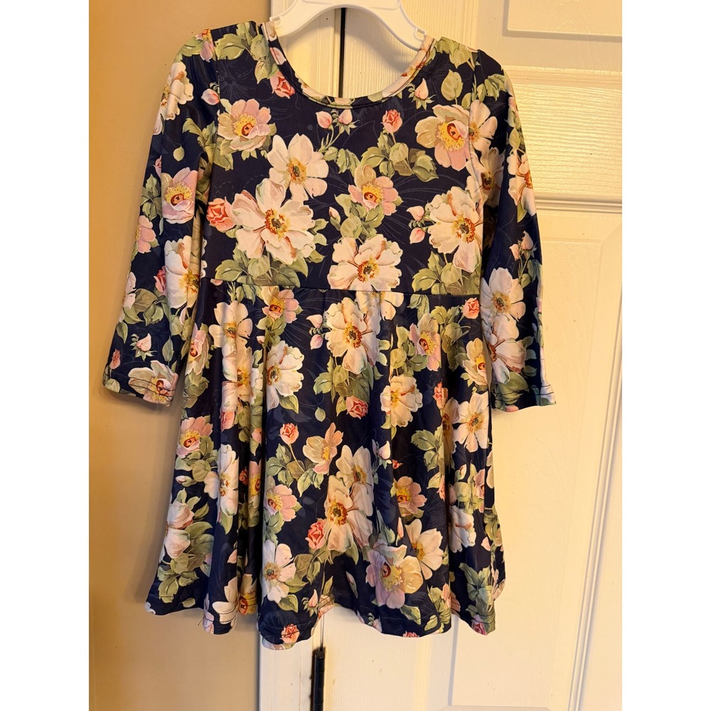 Girls long sleeve navy blue floral dress